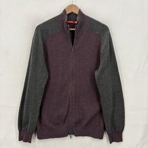 Agave Sweater Mens Large Purple Gray Milton Full Zip Cotton Mock Neck Knit